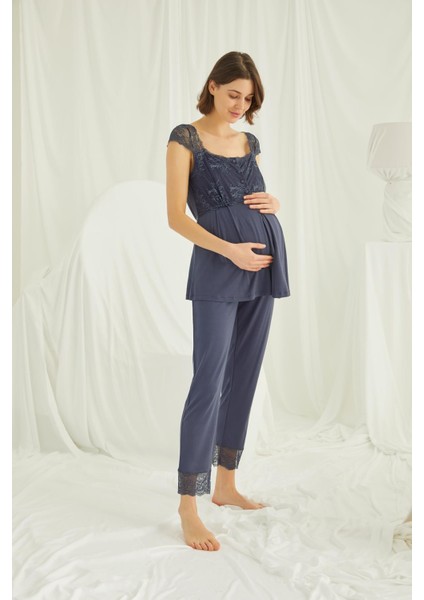 Kadın Lacivert Hamile Lohusa Pijama Takım