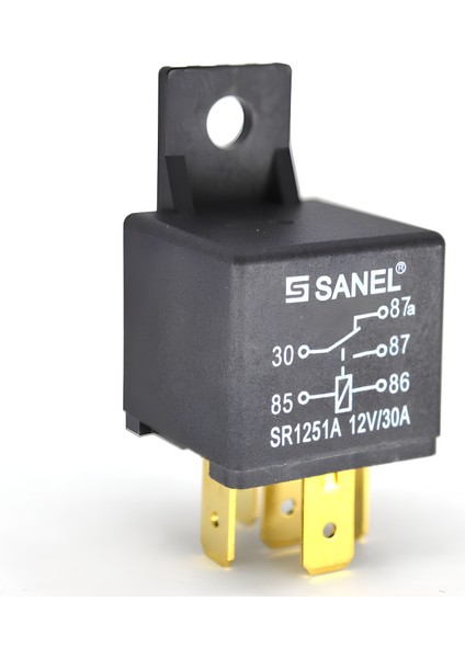 Mini Röle 12V 30-20A 5 Uçlu 2 Platinli Sanel Mini Röle 30-87-87A-86-85