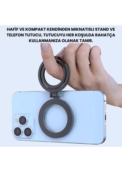 Yükseklik Ayarlı Katlanılabilir Magsafe Uyumlu Magnetic Çift Halkalı Telefon Standı Halka Telefon Tutucu