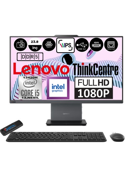 Thinkcentre Neo 24 50A Gen5 Intel Core I5 13420H 16GB Ddr5 2tb SSD Freedos Intel® UHD Graphics 23.8" Fhd All In One Bilgisayar 12SC000QTRF04 + Zetta Flash Bellek