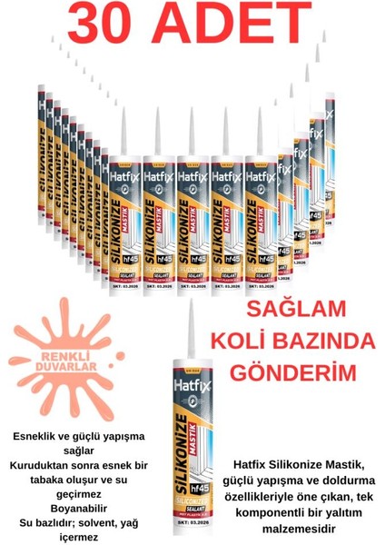 30 Adet Silikonize Mastik - Beyaz - 450 Gram