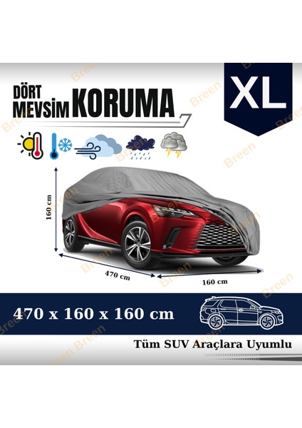 SUVlarla Uyumlu Gri - XL Araba Branda, Oto Örtüsü (Araç uzunluğu 4.55m-4.70m arası)