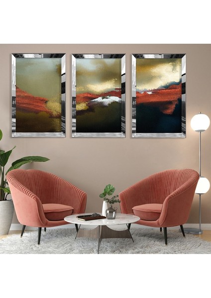 Soyut Desen Gold Pleksi Kenar 3'lü Mdf Tablo