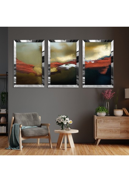 Soyut Desen Gold Pleksi Kenar 3'lü Mdf Tablo fiyatları