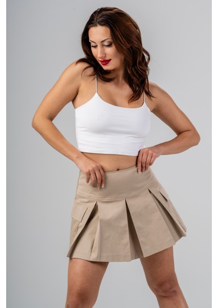 Pileli Mini Şort Etek Kargo Cepli Gabardin Kumaş fırsatları