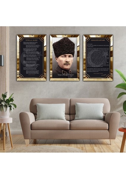 Atatürk Istiklal Marşı ve Gençliğe Hitabe 3lü Pleksi Tablo
