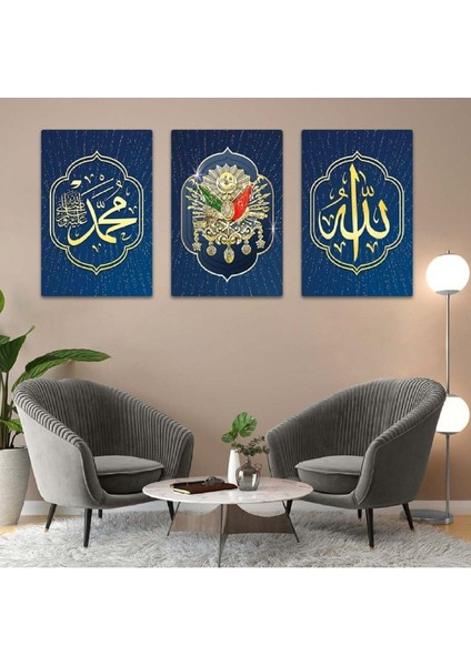 Üçlü Mdf Osmanlı Tuğrası Ve Allah Hz Muhammed Dini Tablo Seti fiyatları