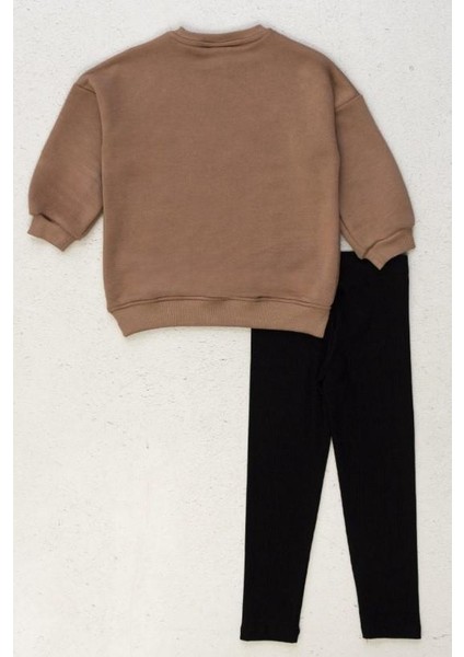 Parlak Yıldız Desenli Sweat Fitilli Kaşkorse Taytlı 2'li Alt Üst Kız Çocuk Takım 9608