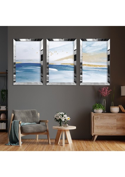 Deniz Soyut Desen Gold Pleksi Kenar 3'lü Mdf Tablo fiyatları