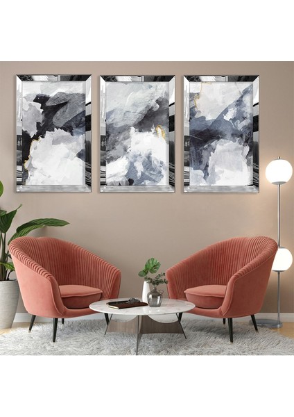 Soyut Desen Gold Pleksi Kenar 3'lü Mdf Tablo