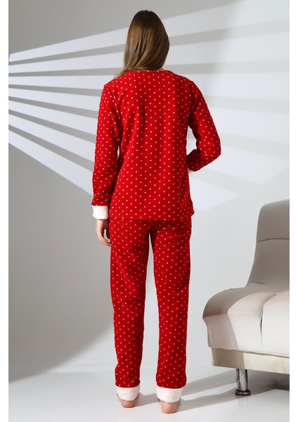 Hello Beautiful Nakış Detaylı Raporlu Polar Kadın Pijama Takımı VG078