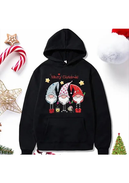 Özel Tasarım Kapüşonlu Noel Babalar Yılbaşı Baskılı Erkek Çocuk Sweatshırt