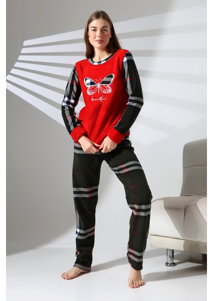 Kelebek Nakış Detaylı Önü Soft Polar Kadın Pijama Takımı VG076 fırsatları