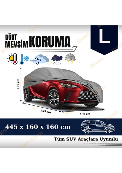 SUVlarla Uyumlu Gri - L Araba Branda, Oto Örtüsü (Araç uzunluğu 4.45m-4.55m arası)