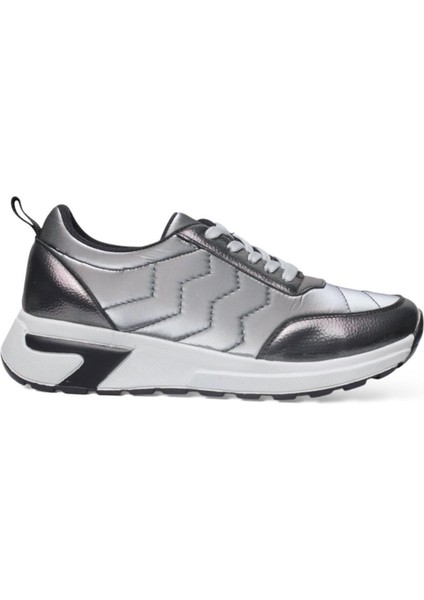 Kadın Günlük Rahat Comfort Taban Parlak Spor Sneaker Ayakkabı Gümüş