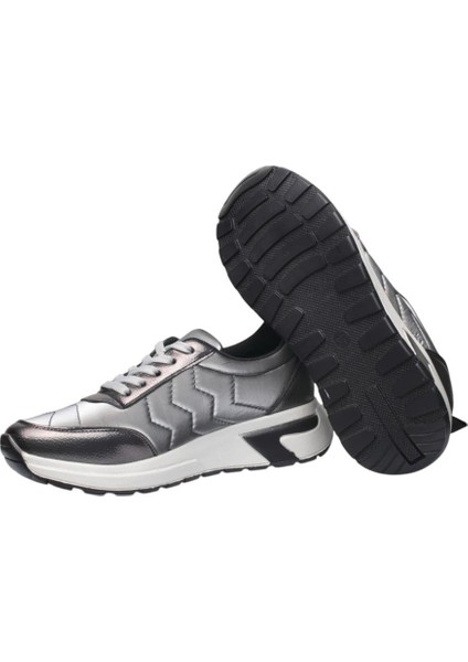 Kadın Günlük Rahat Comfort Taban Parlak Spor Sneaker Ayakkabı Gümüş