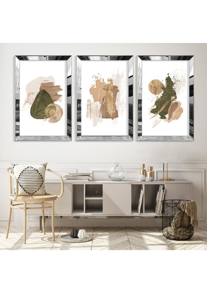 Soyut Desen Boya Gümüş Pleksi Kenar 3'lü Mdf Tablo