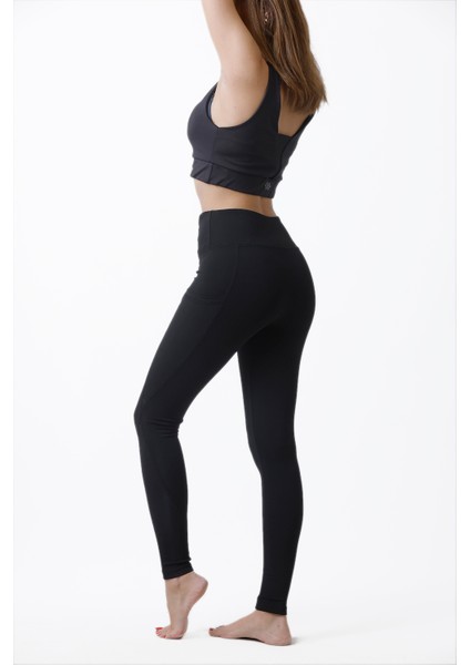 Looksense Kadın Siyah Yüksek Bel Çift Cepli Toparlayıcı Fitness Spor Tayt 1005 fırsatları