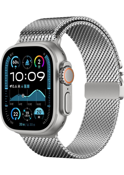 Apple Watch Ultra 49MM Zore KRD-121 Metal Hasır Kordon-Gümüş