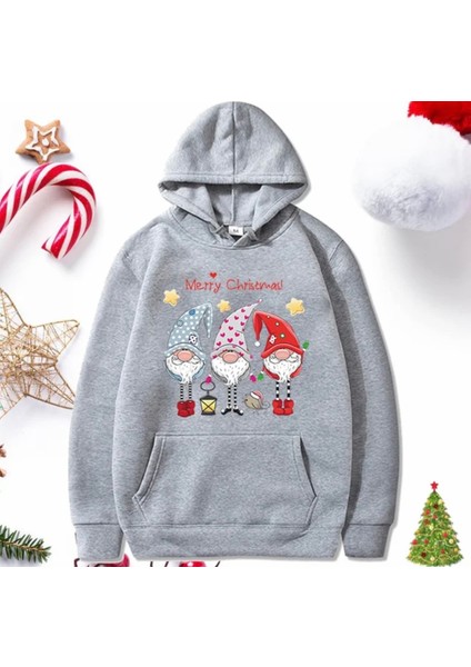 Özel Tasarım Kapüşonlu Noel Babalar Yılbaşı Baskılı Erkek Çocuk Sweatshırt