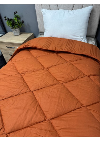 Pamuk Ranforce Çift Kişilik Yorgan Çift Taraflı Arakis V2 Kiremit Düz Desenli Kapitoneli