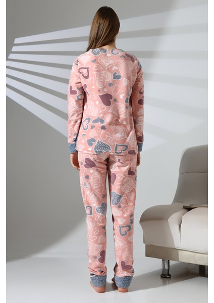 Önü Soft Kalp Desenli Polar Kadın Pijama Takımı VG079