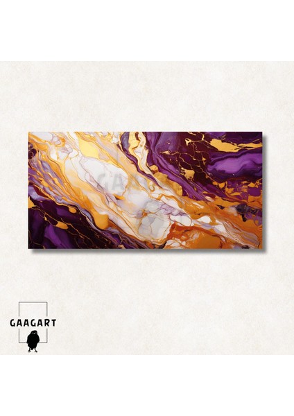 Panoramik Kanvas Duvar Tablosu Soyut Mor Gold Mermer Deseni modelleri