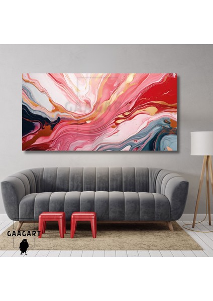 Panoramik Kanvas Duvar Tablosu Soyut Pembe Beyaz Mermer Deseni