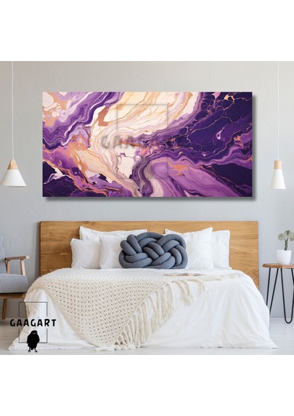 Panoramik Kanvas Duvar Tablosu Soyut Mor Kremrengi Mermer Deseni