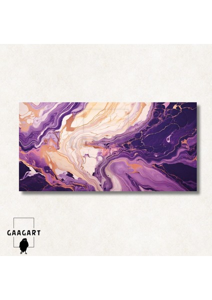 Panoramik Kanvas Duvar Tablosu Soyut Mor Kremrengi Mermer Deseni modelleri