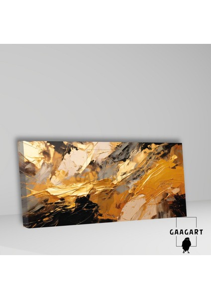 Panoramik Kanvas Duvar Tablosu Soyut Yağlı Boya Görünümlü Gold Siyah Desen fiyatları