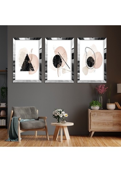 Soyut Desen Şekiller Gold Pleksi Kenar 3'lü Mdf Tablo fiyatları