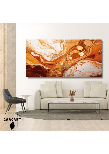 Panoramik Kanvas Duvar Tablosu Soyut Turuncu Yuvarlak Mermer Deseni