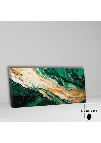 Panoramik Kanvas Duvar Tablosu Soyut Yeşil Krem Mermer Deseni fiyatları