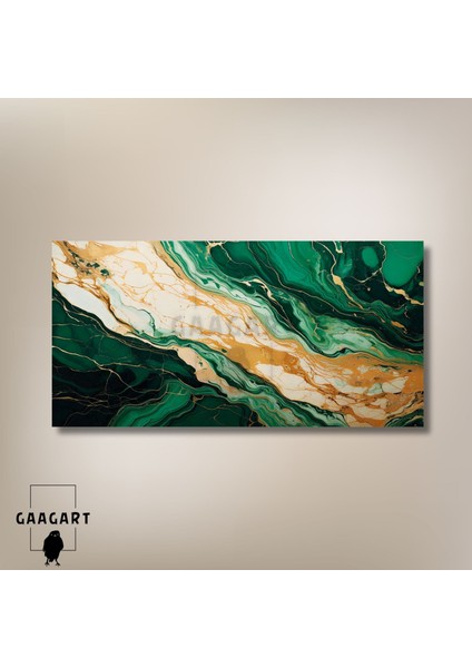 Panoramik Kanvas Duvar Tablosu Soyut Yeşil Krem Mermer Deseni modelleri