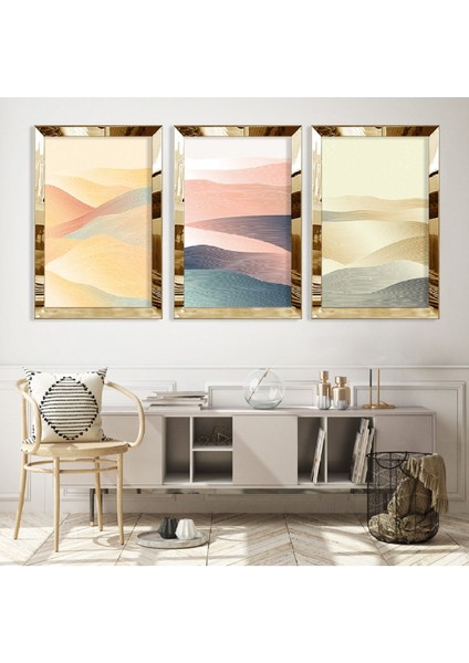 Soyut Desen Kum Gümüş Pleksi Kenar 3'lü Mdf Tablo fiyatları