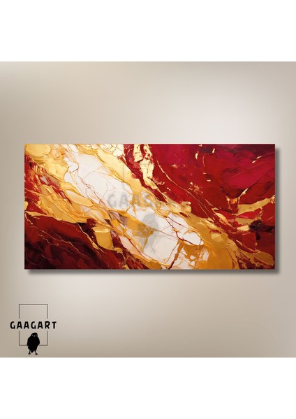 Panoramik Kanvas Duvar Tablosu Soyut Bordo Gold Krem Mermer Deseni modelleri