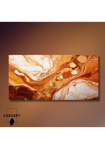 Panoramik Kanvas Duvar Tablosu Soyut Turuncu Yuvarlak Mermer Deseni modelleri