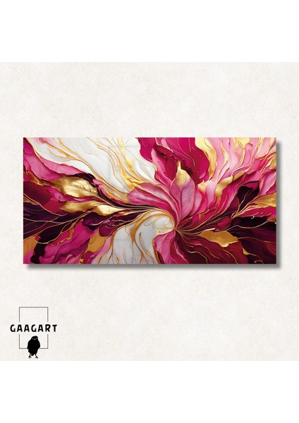 Panoramik Kanvas Duvar Tablosu Soyut Pembe Gold Desen modelleri