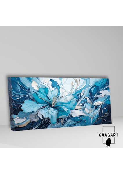 Panoramik Kanvas Duvar Tablosu Soyut Yağlı Boya Görünümlü Mavi Beyaz Çiçek fiyatları