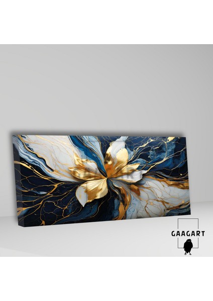 Panoramik Kanvas Duvar Tablosu Soyut Mavi Gold Mermer Deseni Çiçek fiyatları