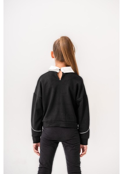Kız Çocuk Siyah Bluz Sweat Yaka Detaylı modelleri