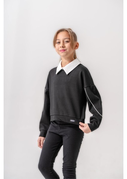 Kız Çocuk Siyah Bluz Sweat Yaka Detaylı fırsatları