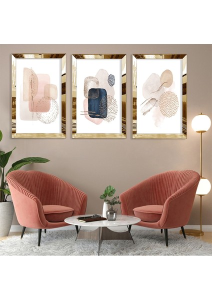 Soyut Desen Taş Gold Pleksi Kenar 3'lü Mdf Tablo fiyatları