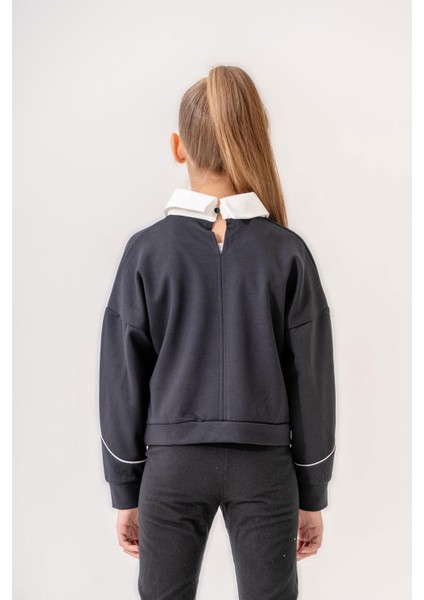 Kız Çocuk Lacivert Bluz Sweat Yaka Detaylı fiyatları