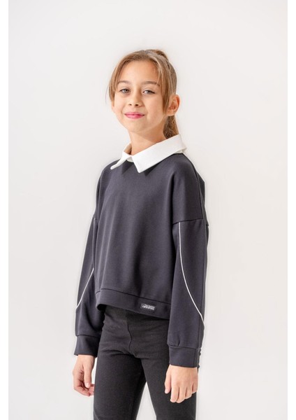 Kız Çocuk Lacivert Bluz Sweat Yaka Detaylı modelleri