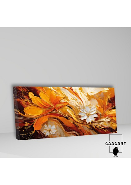 Panoramik Kanvas Duvar Tablosu Soyut Yağlı Boya Görünümlü Turuncu Çiçek fiyatları