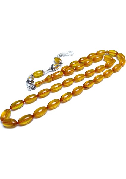 Kızılcık Kesim Sarı Ateş Kehribar Tesbih 7X13MM