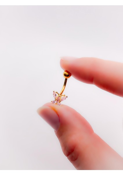 Cerrahi Çelik Piercing Zirkon Taşlı Kelebek Figürlü Göbek Piercing