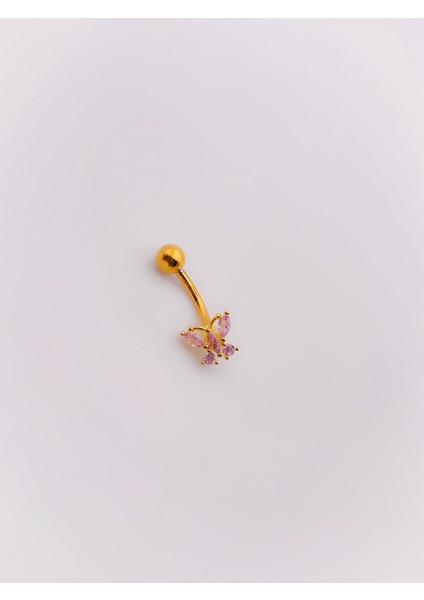 Cerrahi Çelik Piercing Zirkon Taşlı Kelebek Figürlü Göbek Piercing